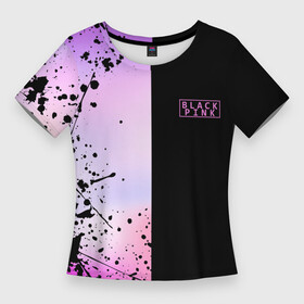 Женская футболка 3D Slim с принтом BLACKPINK  HALF COLORS ,  |  | black  pink | black pink | blackpink | jennie | jisoo | k pop | lalisa | группа | к поп | корейская группа | розовый | черный