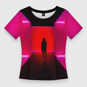 Женская футболка 3D Slim с принтом Неоновый коридор и человек  Розовый ,  |  | abstraction | art | artwork | colorful | colors | corridor | dark | darkness | girl | human | man | neon | surrealism | woman | абстракция | арт | девушка | искусство | коридор | неон | разноцветный | сюрреализм | темнота | тьма | цвета | человек