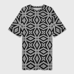Платье-футболка 3D с принтом Черно белый узор геометрический ромбы ,  |  | Тематика изображения на принте: black and white | geometric | geometric shapes | геометрические фигуры | геометрический узор | ромбы | современный | черный | черный и белый