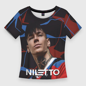 Женская футболка 3D Slim с принтом Нилетто и красно синие разводы ,  |  | niletto | данил прытков | музыка | нилетто | певец | поп