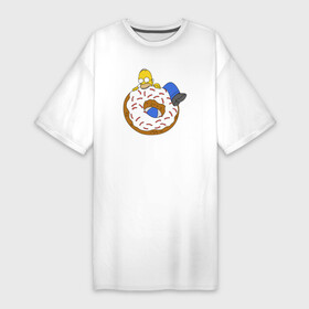 Платье-футболка хлопок с принтом Большой пончик с глазурью принт Гомер ,  |  | арт | мультсериал | пончик | принт | симпсоны