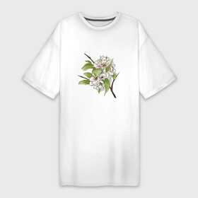 Платье-футболка хлопок с принтом Нежные цветы на веточке ,  |  | белые цветы | весна | груша | лето | листочки | листья | нежный | розовые цветы | сочный | цветочки | цветущее | цветы | яблоня | яркий