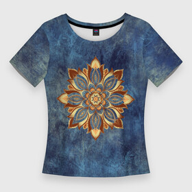 Женская футболка 3D Slim с принтом Мандала цветок ,  |  | Тематика изображения на принте: веган | выцветший | джинса | джнсовый | зож | йога | лепестки | мантра | медитация | потертый | узор | цветок | чакры | эзотерика