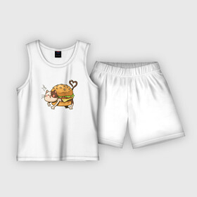 Детская пижама с шортами хлопок с принтом Кот  гамбургер ,  |  | Тематика изображения на принте: бигмак | гамбургер | кот | котенок | кошка | мак | макдональдс