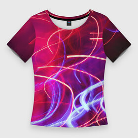 Женская футболка 3D Slim с принтом Неоновые линии и фонари  Красный ,  |  | abstraction | art | artwork | colorful | colors | flashlights | graphics | lights | lines | neon | patterns | surrealism | waves | абстракция | арт | волны | графика | искусство | линии | неон | разноцветный | сюрреализм | узоры | фонари | цвета