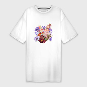 Платье-футболка хлопок с принтом Цветочный коллаж ,  |  | ботаника | ботанический | весенний | весна | колибри | коллаж | летний | лето | птица | птицы | растение | растения | цветок | цветочный | цветы