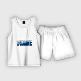 Детская пижама с шортами хлопок с принтом волна синяя ,  |  | английский | буквы | вода | волны | лето | море | надпись