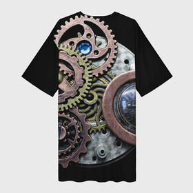 Платье-футболка 3D с принтом Mechanism of gears in Steampunk style ,  |  | Тематика изображения на принте: fashion | gears | mechanism | metal | steampunk | style | металл | механизм | мода | стиль | стимпанк | шестерёнки