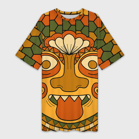 Платье-футболка 3D с принтом Polynesian tiki TRICKY ,  |  | africa | bora bora | fiji | hawaii | island | nature | ocean | polynesia | samoa | tahiti | tiki | африка | гаваи | дикие племена | индеец | истукан | лето | орнамент | острова | племя | пляж | полинезия | серфинг | тики | тропики | туризм | узор