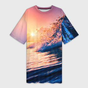 Платье-футболка 3D с принтом Ocean element ,  |  | волны | закат | море | океан | солнце