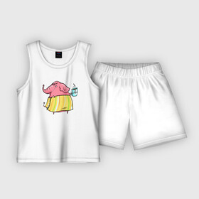 Детская пижама с шортами хлопок с принтом Слониха с кофе ,  |  | кофе | слон | слон в юбке | слоненок | слониха