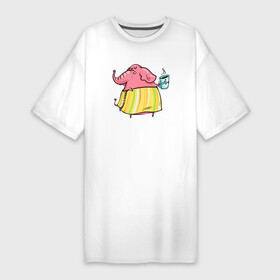 Платье-футболка хлопок с принтом Слониха с кофе ,  |  | кофе | слон | слон в юбке | слоненок | слониха
