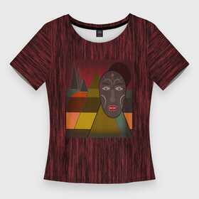 Женская футболка 3D Slim с принтом Африканская маска African mask ethnic illustration ,  |  | Тематика изображения на принте: african | african mask | ethnic | африканский маска | маска | черно красный | этнический