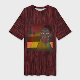 Платье-футболка 3D с принтом Африканская маска African mask ethnic illustration ,  |  | Тематика изображения на принте: african | african mask | ethnic | африканский маска | маска | черно красный | этнический