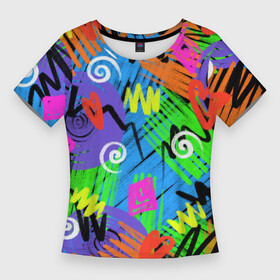 Женская футболка 3D Slim с принтом Яркий геометрический принт ,  |  | абстрактный | абстракция | геометрический | геометрия | карандаш | карандашный | квадрат | кислотный | круг | разноцветный | спираль | цветной | цветные карандаши | яркий