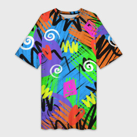 Платье-футболка 3D с принтом Яркий геометрический принт ,  |  | абстрактный | абстракция | геометрический | геометрия | карандаш | карандашный | квадрат | кислотный | круг | разноцветный | спираль | цветной | цветные карандаши | яркий