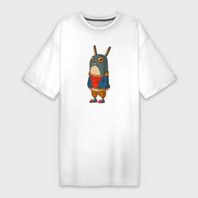 Платье-футболка хлопок с принтом Забавный кролик ,  |  | животное | зайчик | заяц | кролик | прусак | трусишка