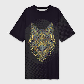 Платье-футболка 3D с принтом Голова волка с узорами ,  |  | волк | голова волка | животное | узор | хищник | этнос