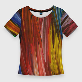 Женская футболка 3D Slim с принтом Разноцветная палитра красок ,  |  | абстрактное | абстракция | дети | искусство | картина | кисть | краски | мазок | палитра | радость | радуга | ребенок | рисунок | холст | художник | цвет
