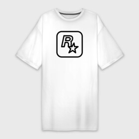 Платье-футболка хлопок с принтом Логотип Rockstar games ч б ,  |  | арт | видеоигра | гта | логотип | принт