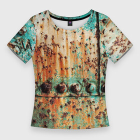 Женская футболка 3D Slim с принтом Искусство коррозии металла  Rust ,  |  | Тематика изображения на принте: corrosion | fashion | metal | rivet | rust | texture | заклёпка | коррозия | металл | мода | ржавчина | текстура