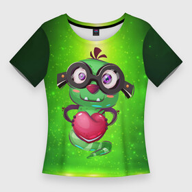 Женская футболка 3D Slim с принтом Гусеница с сердцем ,  |  | гусеница | сердечко | сердце | червь | червяк | червячок
