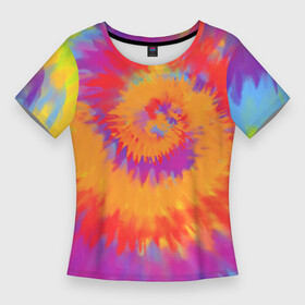 Женская футболка 3D Slim с принтом Тай дай в радуге ,  |  | завяжи и покрась | краски | радуга | тай дай | хиппи | яркое