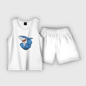 Детская пижама с шортами хлопок с принтом Акула из Икеи на спорте ,  |  | акула | акула из икеи | мускулы | спорт | спортивная акула