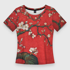 Женская футболка 3D Slim с принтом Цветущий миндаль ,  |  | ван гог | весна | дерево | деревья | живопись | искусство | красный | миндаль | цветок | цветы
