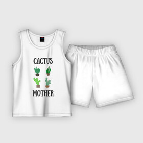 Детская пижама с шортами хлопок с принтом Cactus Mother, Мать кактусов ,  |  | cacti | cactus | mother | plant | succulent | кактус | мама | мать | растение | суккулент