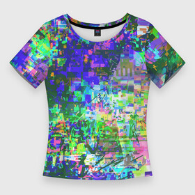 Женская футболка 3D Slim с принтом Красочный авангардный глитч  Экспрессия ,  |  | abstraction | expression | fashion | glitch | neon | pattern | vanguard | абстракция | авангард | глитч | мода | неон | паттерн | экспрессия