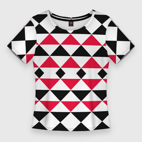 Женская футболка 3D Slim с принтом Geometric shapes triangles ,  |  | geometric shapes | triangles | геометрический узор | красный и черный | современный | треугольники