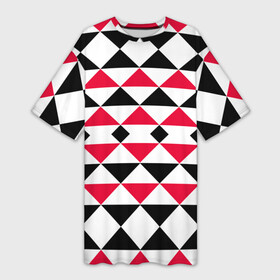 Платье-футболка 3D с принтом Geometric shapes triangles ,  |  | geometric shapes | triangles | геометрический узор | красный и черный | современный | треугольники