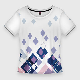 Женская футболка 3D Slim с принтом Геометрический узор в бело синий тонах ,  |  | blue | diamonds | geometric | white | бело синий | белый | геометрический узор | ромбы | синий