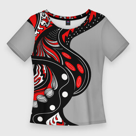 Женская футболка 3D Slim с принтом Красно чёрные дудлы ,  |  | абстракция | геометрический | геометрия | графический | дудлинг | дудлы | змеи | красно черный | ленты | узор | черви | червяки | черно белый