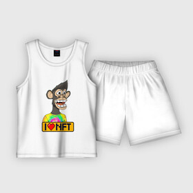 Детская пижама с шортами хлопок с принтом Ape coin i love NFT ,  |  | ape | ape coin | crypto | i love nft | nft | биткоин | биток | крипта | криптовалюта | нфт | обезьяна | обезьянка