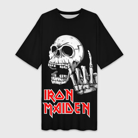 Платье-футболка 3D с принтом Iron Maiden Череп ,  |  | iron | iron maiden | maiden | music | rock | айрон майден | айрон мейден | музыка | рок | черпеп