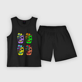 Детская пижама с шортами хлопок с принтом Skulls  Pop art ,  |  | color | fashion | jaw | mushroom | neon | pop art | skull | teeth | гриб | зубы | мода | неон | пасть | поп арт | цвет | череп