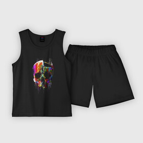 Детская пижама с шортами хлопок с принтом Vanguard skull  Impressionism ,  |  | color | fashion | impressionism | neon | skull | vanguard | авангард | импрессионизм | мода | неон | цвет | череп