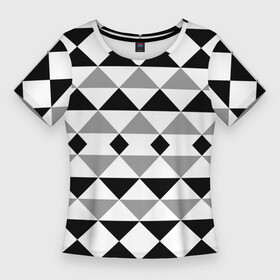 Женская футболка 3D Slim с принтом Черно белый геометрический узор треугольники ,  |  | geometric pattern | geometric shapes | геометрические фигуры | геометрический узор | треугольники | черно белый