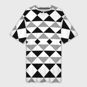 Платье-футболка 3D с принтом Черно белый геометрический узор треугольники ,  |  | Тематика изображения на принте: geometric pattern | geometric shapes | геометрические фигуры | геометрический узор | треугольники | черно белый