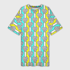 Платье-футболка 3D с принтом Striped multicolored pattern with hearts ,  |  | hearts | multicolored | striped | в горошек | вертикальные полосы | полосатый узор | розовый | сердце