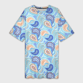 Платье-футболка 3D с принтом Турецкий огурец Turkish cucumber blue pattern ,  |  | blue background | blue pattern | turkish cucumber | в горошек | модный узор | турецкий огурец