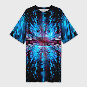 Платье-футболка 3D с принтом THE INFINITY TUNNEL ,  |  | black | blue | color | geometric | illusion | modernism | pattern | surrealism | геометрический | иллюзия | модернизм | синий | сюрреализм | узор | цветной | черный