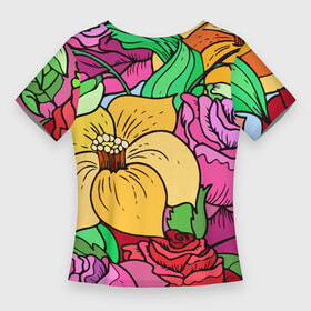 Женская футболка 3D Slim с принтом Красочные летние цветы  Fashion trend ,  |  | composition | fashion | flowers | summer | композиция | лето | мода | цветы