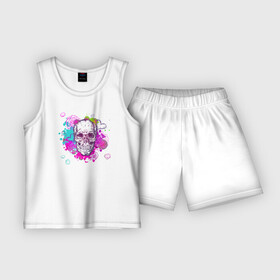 Детская пижама с шортами хлопок с принтом Красочный Череп Арт Графити ,  |  | арт | винтаж | графити | краски | скелет | череп