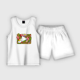Детская пижама с шортами хлопок с принтом Play to eat ,  |  | арт | иллюстрация | кнопка | лапша | удон