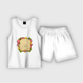 Детская пижама с шортами хлопок с принтом Сочный бутер ,  |  | арт | бутерброд | вредная еда | иллюстрация | помидор | салатик | сендвич