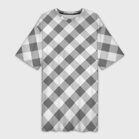 Платье-футболка 3D с принтом Бело серый клетчатый узор tartan ,  |  | checkered pattern | tartan | в клетку | клетчатый узор | полосы | серый