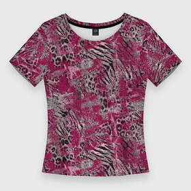 Женская футболка 3D Slim с принтом Тигровый леопардовый гранж ,  |  | abstract | grunge | leopard | leopard skin | spott | striped | teaser skin | tiger | абстрактный | бордовый | вишневый | гранжевый | леопардовый | полосатый | пятнистый | текстурированный | тигровый | черный